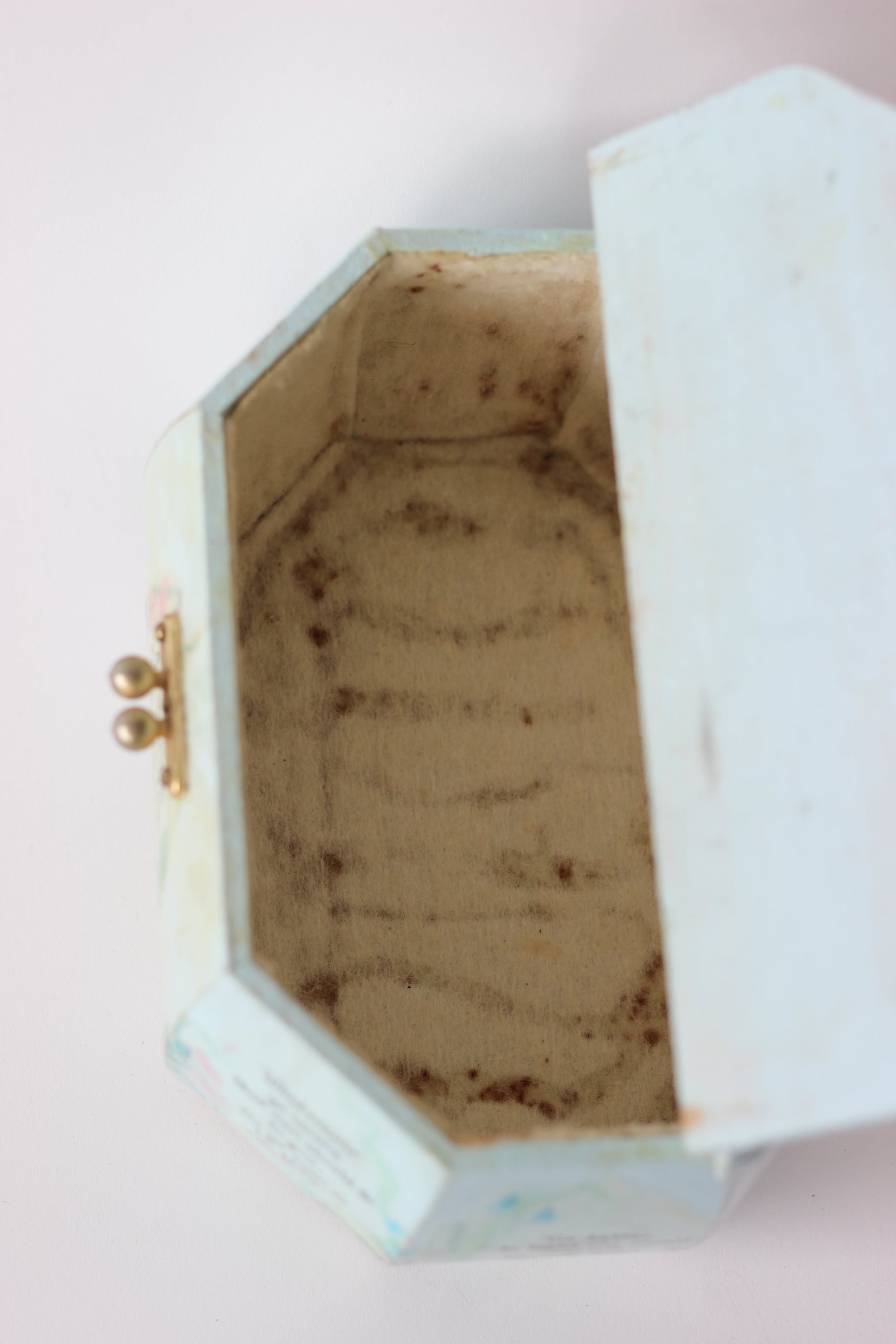 1960s Vintage Pale Blue Wooden Handle Box Bag