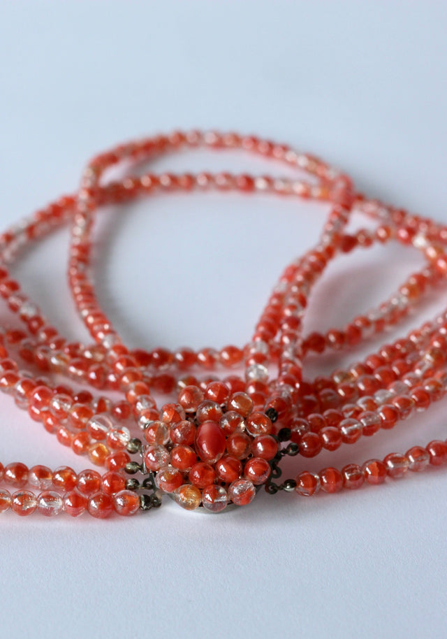 1950s Peach Glass Beaded 5 Stand Necklace//New Old Stock