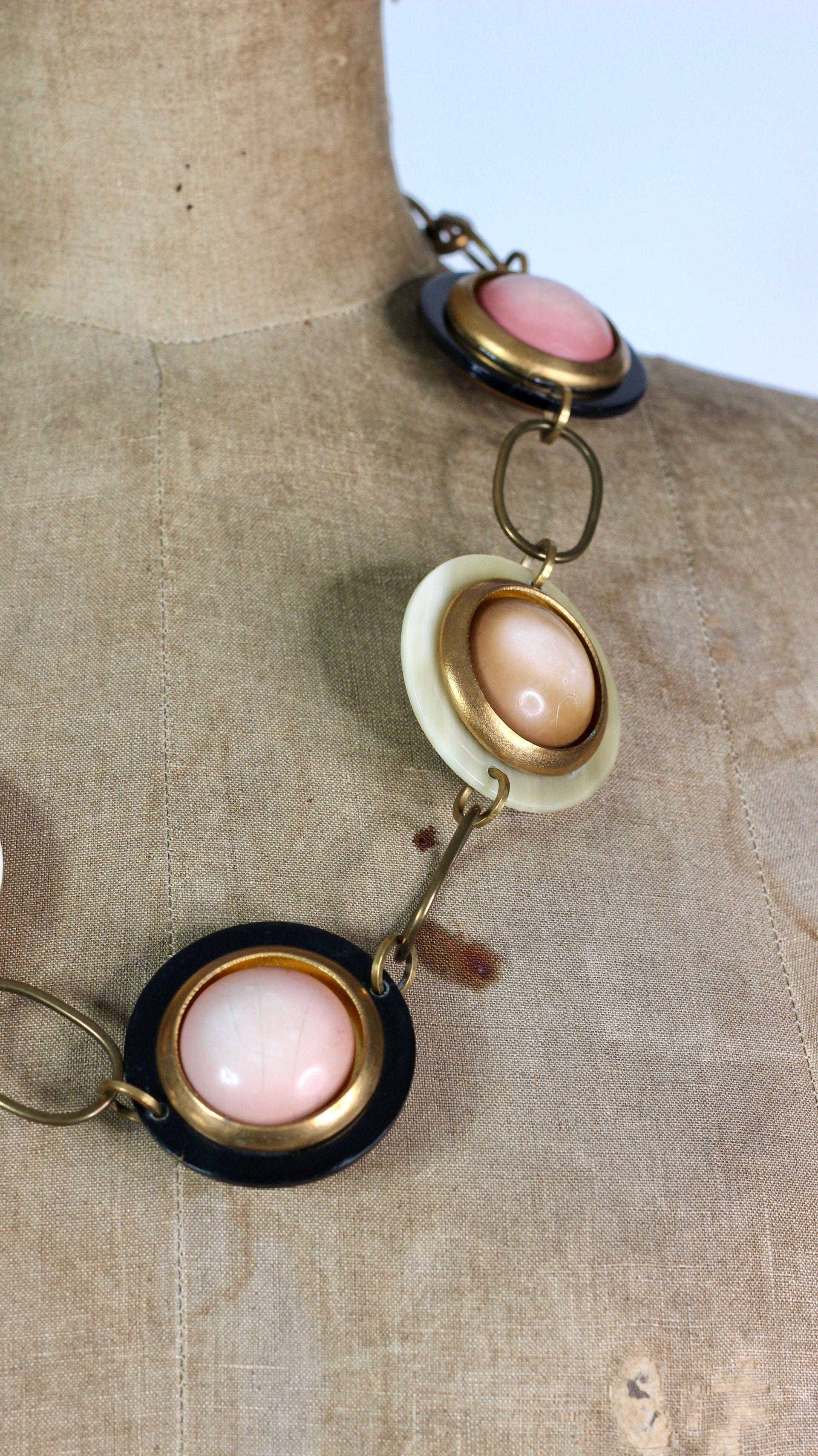 1980s Art Deco Style Brass Necklace