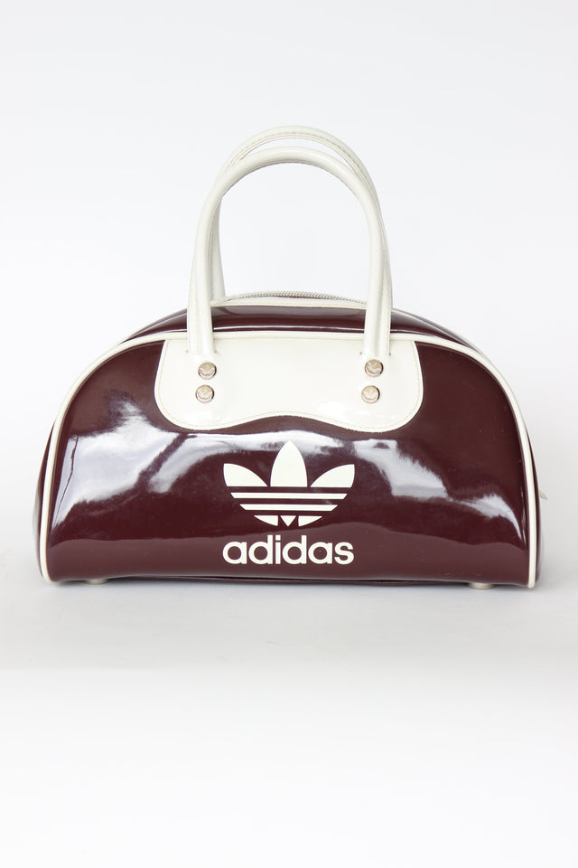 1990s Vintage Burgundy and Ivory Adidas Vinyl Top Handle Bag