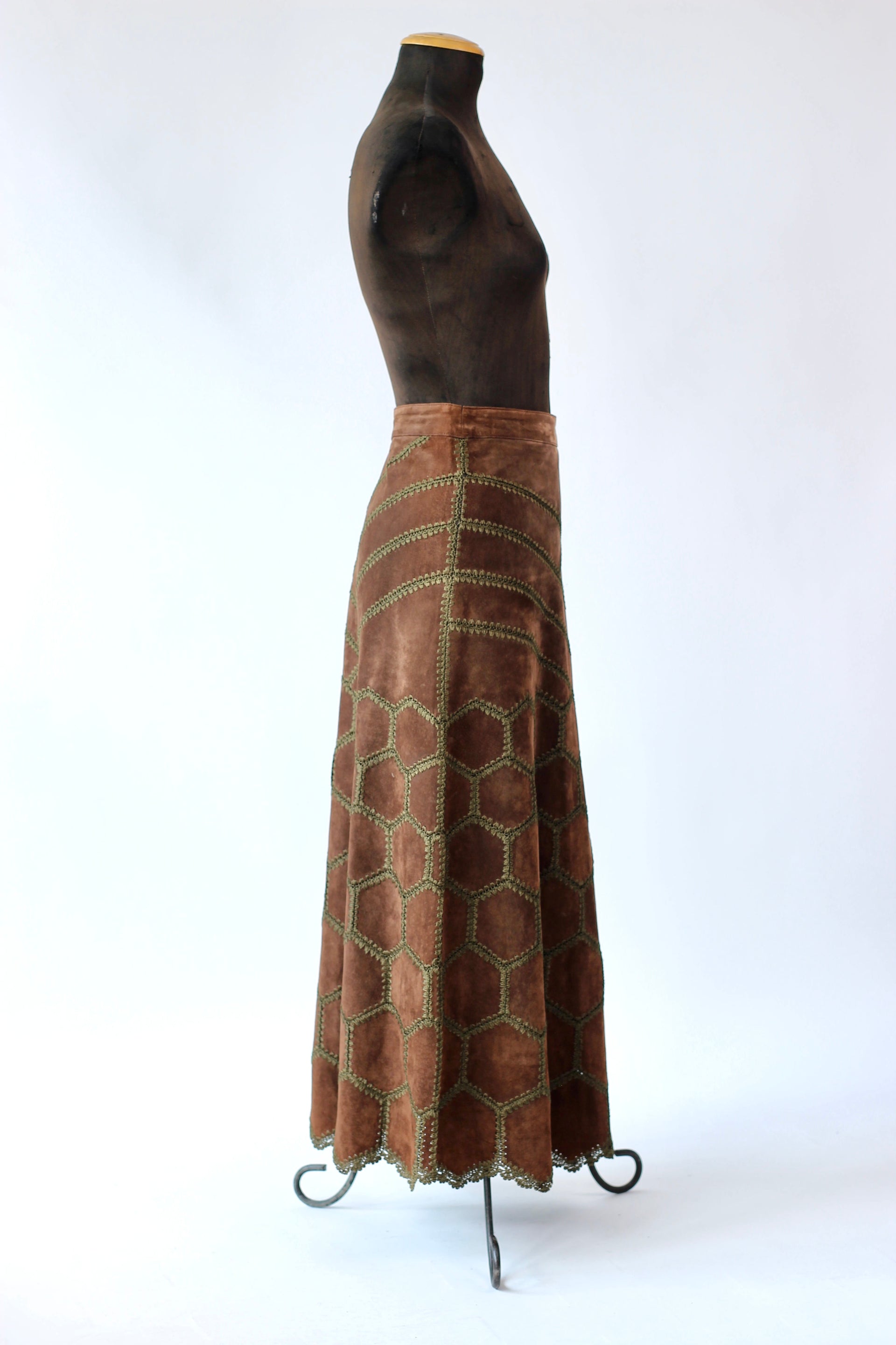 1960s Vintage Suede/Leather High Waisted Skirt // Size M/L