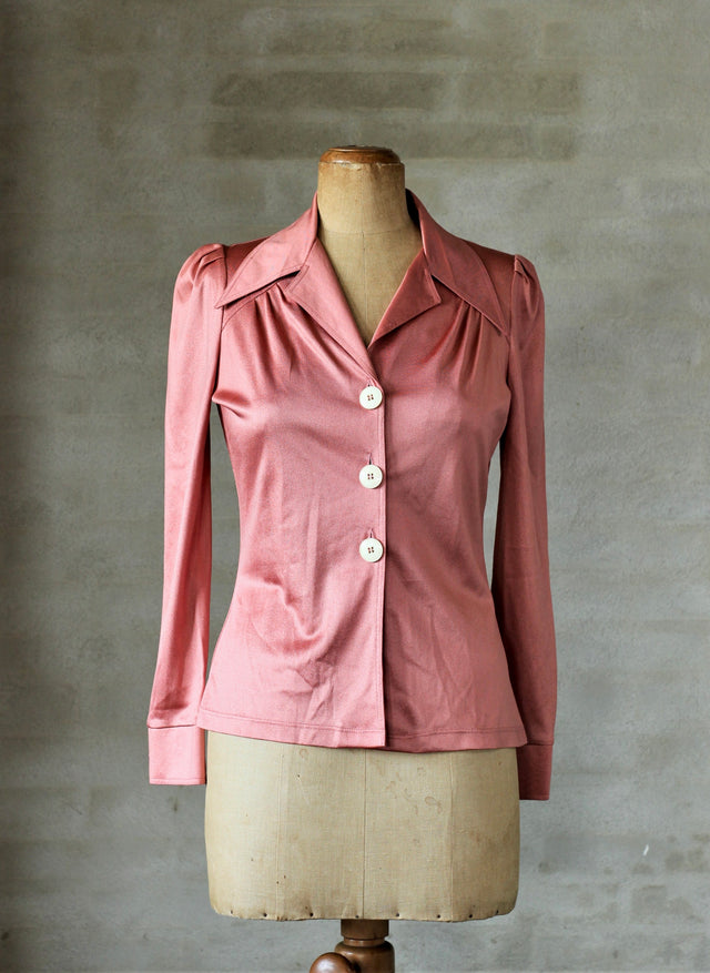 1970s Vintage Peach Shirt / Blouse // Size S/M