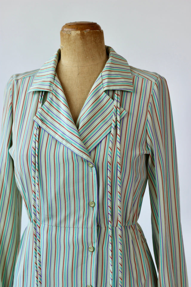 1980s Striped Silk Shirt Dress from Paris//Size S/M