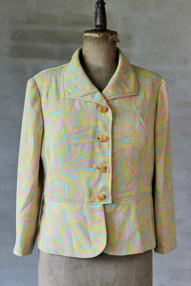 1960s 1970s Peplum Jacket/Psychedelic Yellow/Size L.