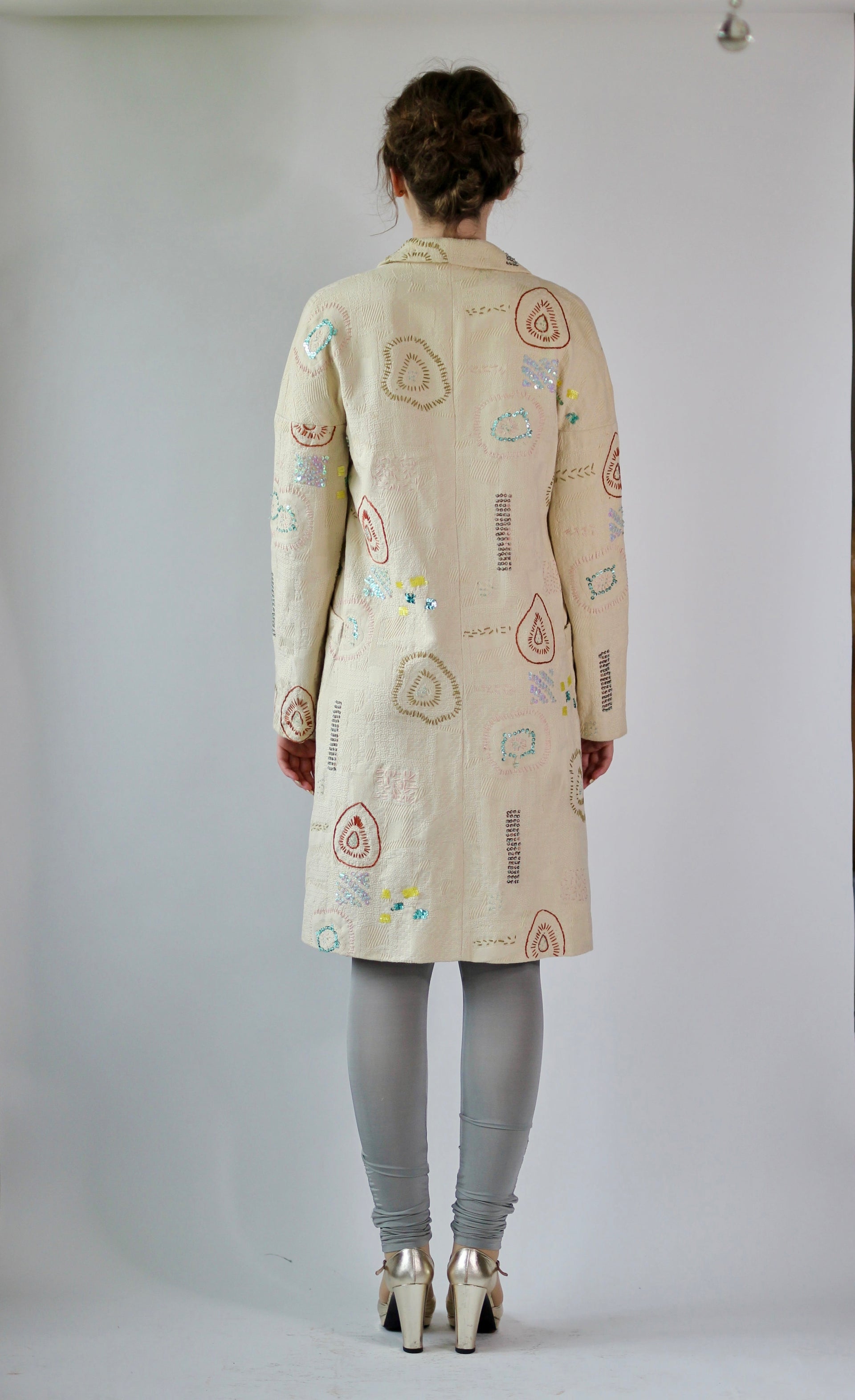 Y2K Embroidered Cream Coat//Danish Design //Size S/M