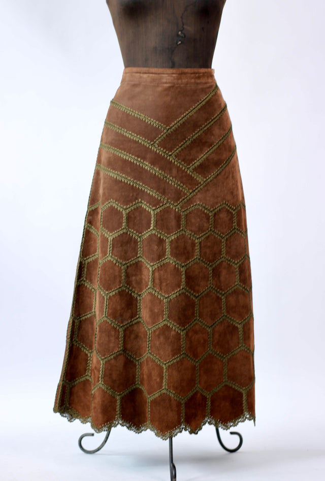1960s Vintage Suede/Leather High Waisted Skirt // Size M/L