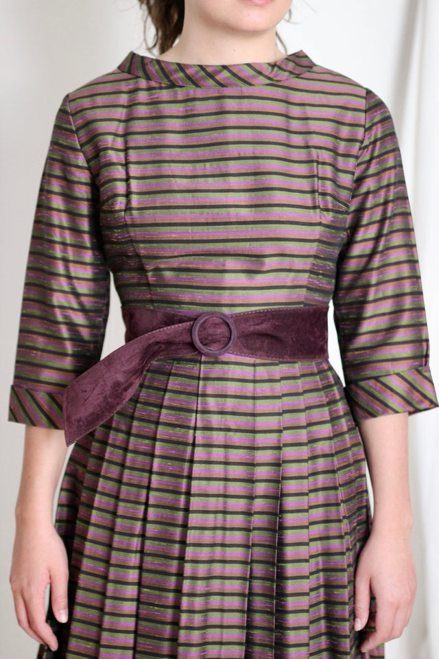 1950s 1960s Silk Dress with Pleats//Size S