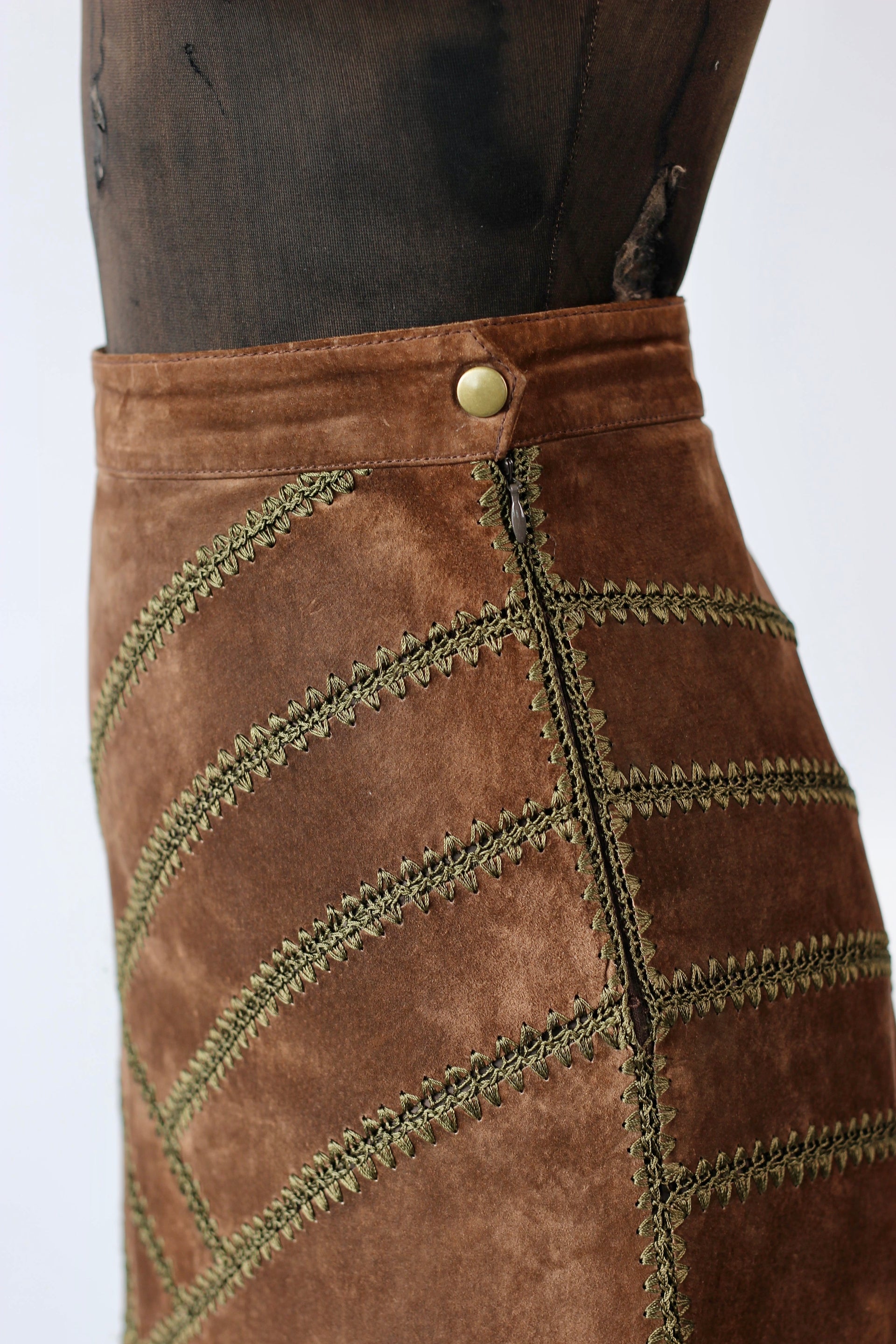 1960s Vintage Suede/Leather High Waisted Skirt // Size M/L