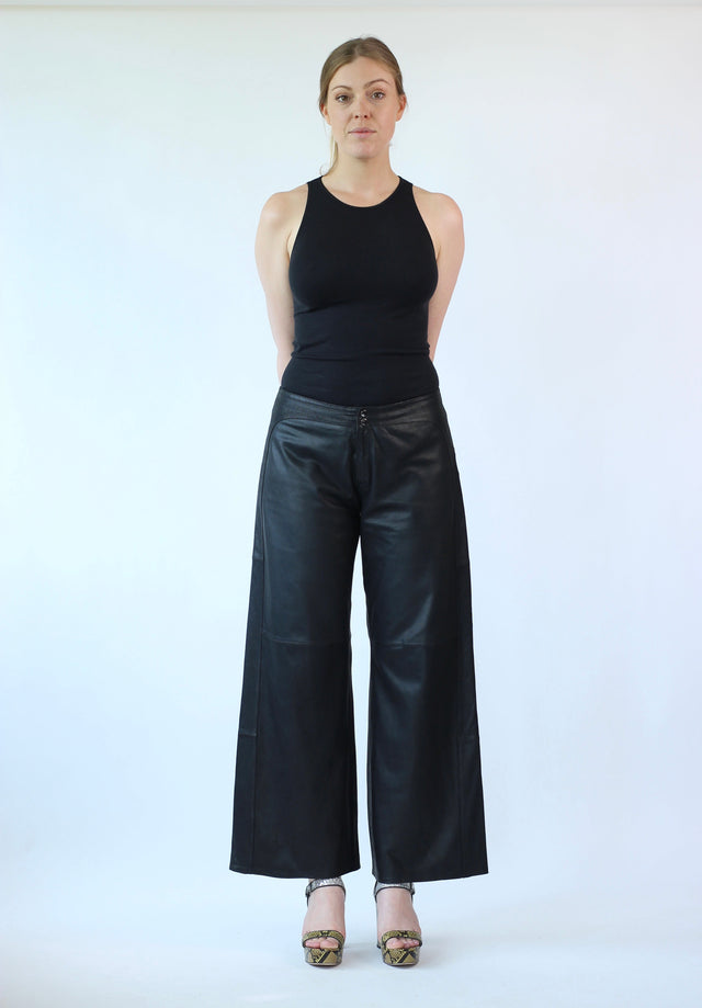 Raw Black Bell Bottom Leather Pants// Size M
