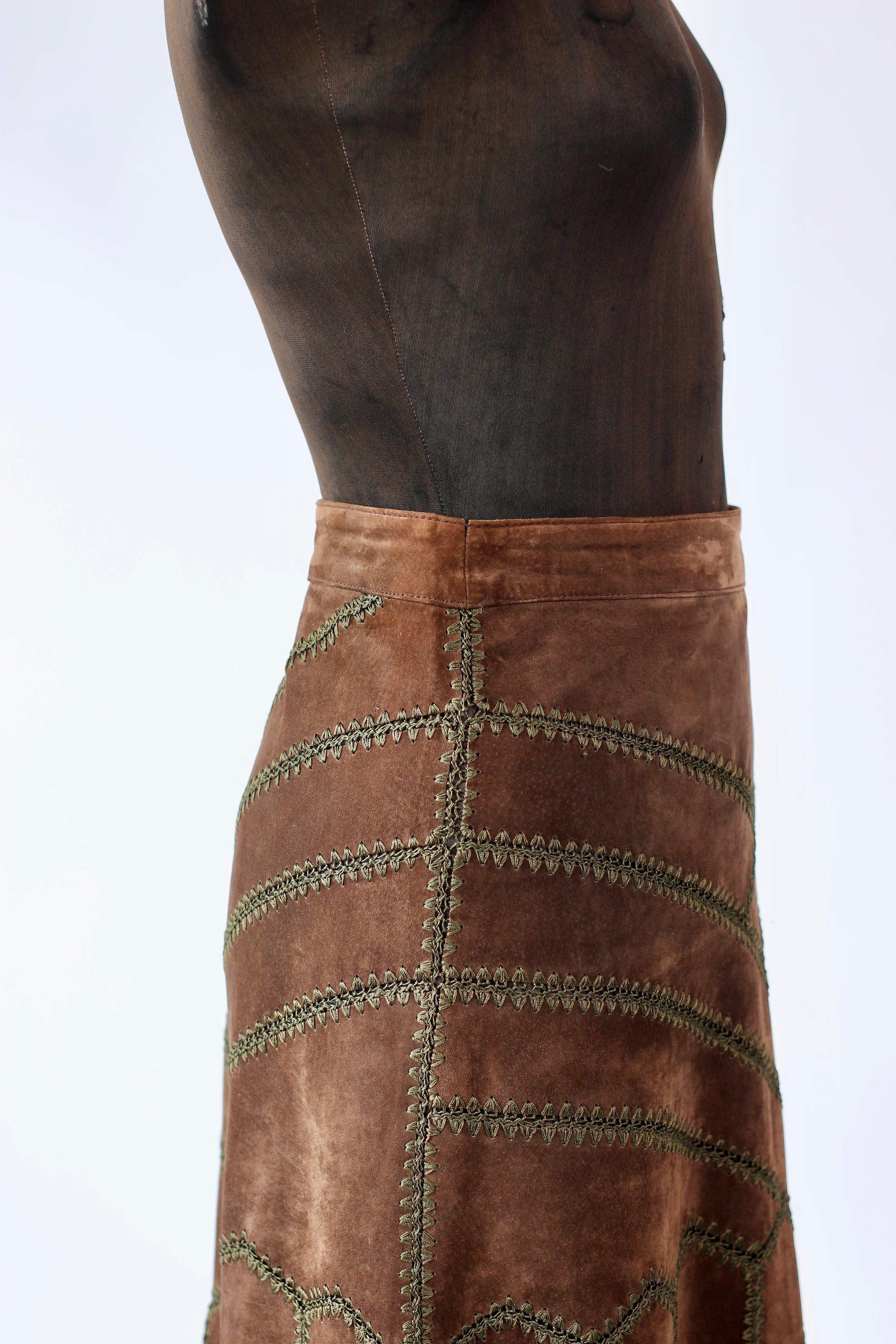 1960s Vintage Suede/Leather High Waisted Skirt // Size M/L