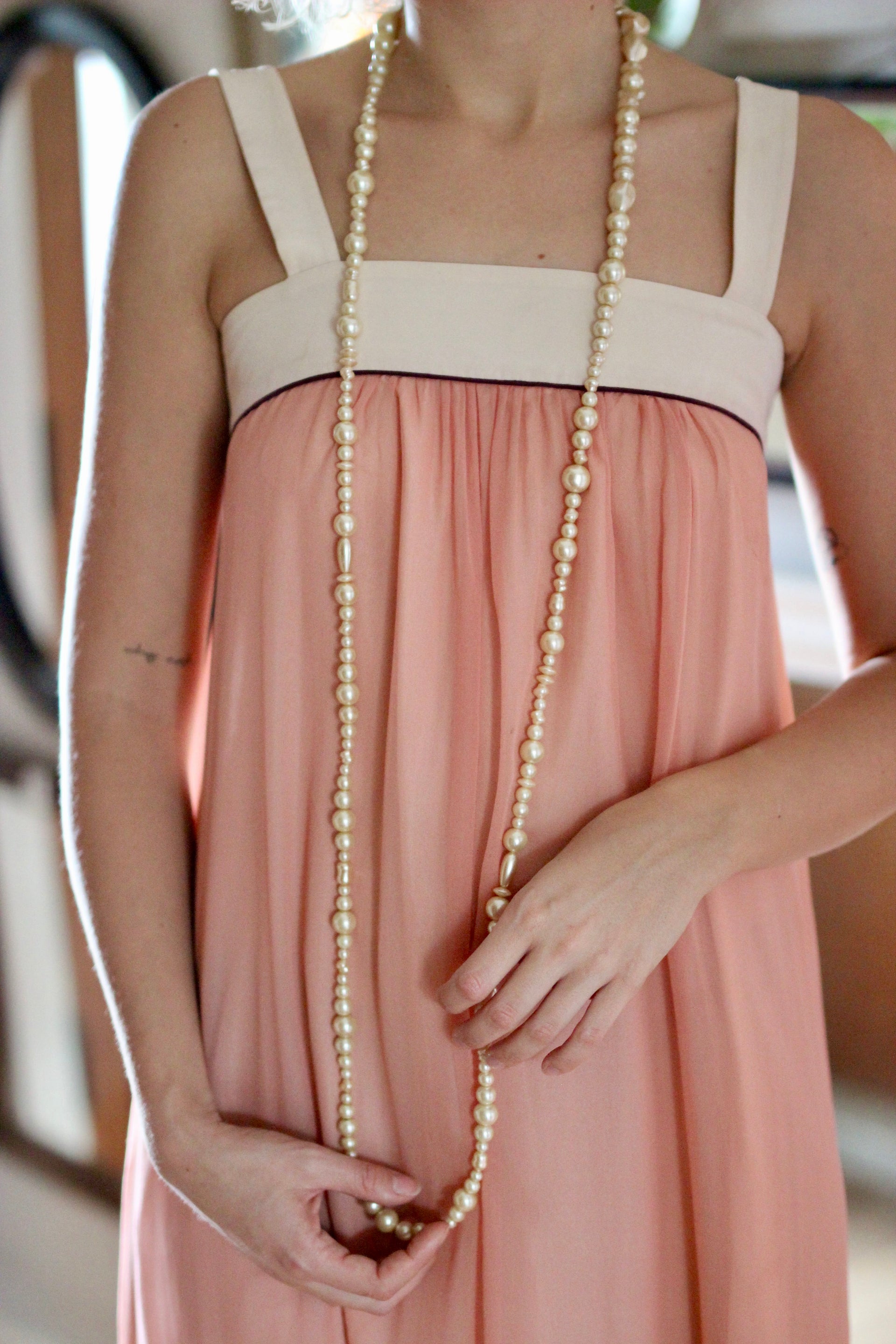 Pale Pink Silk Chiffon Dress - 1920s Inspired // Size S/M