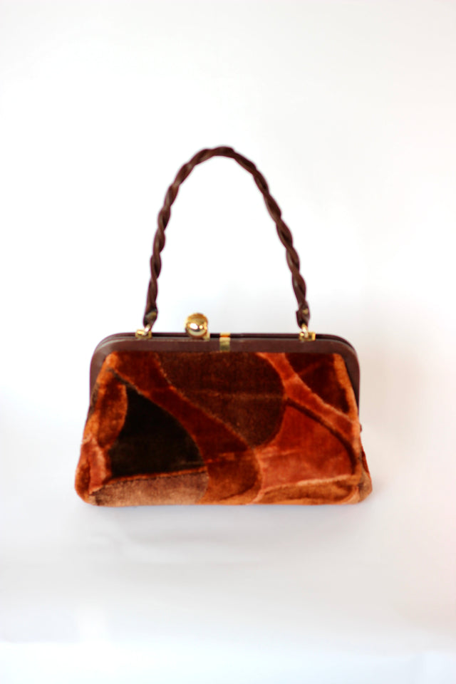 1960s Velvet and Leather Handbag//Danish Design