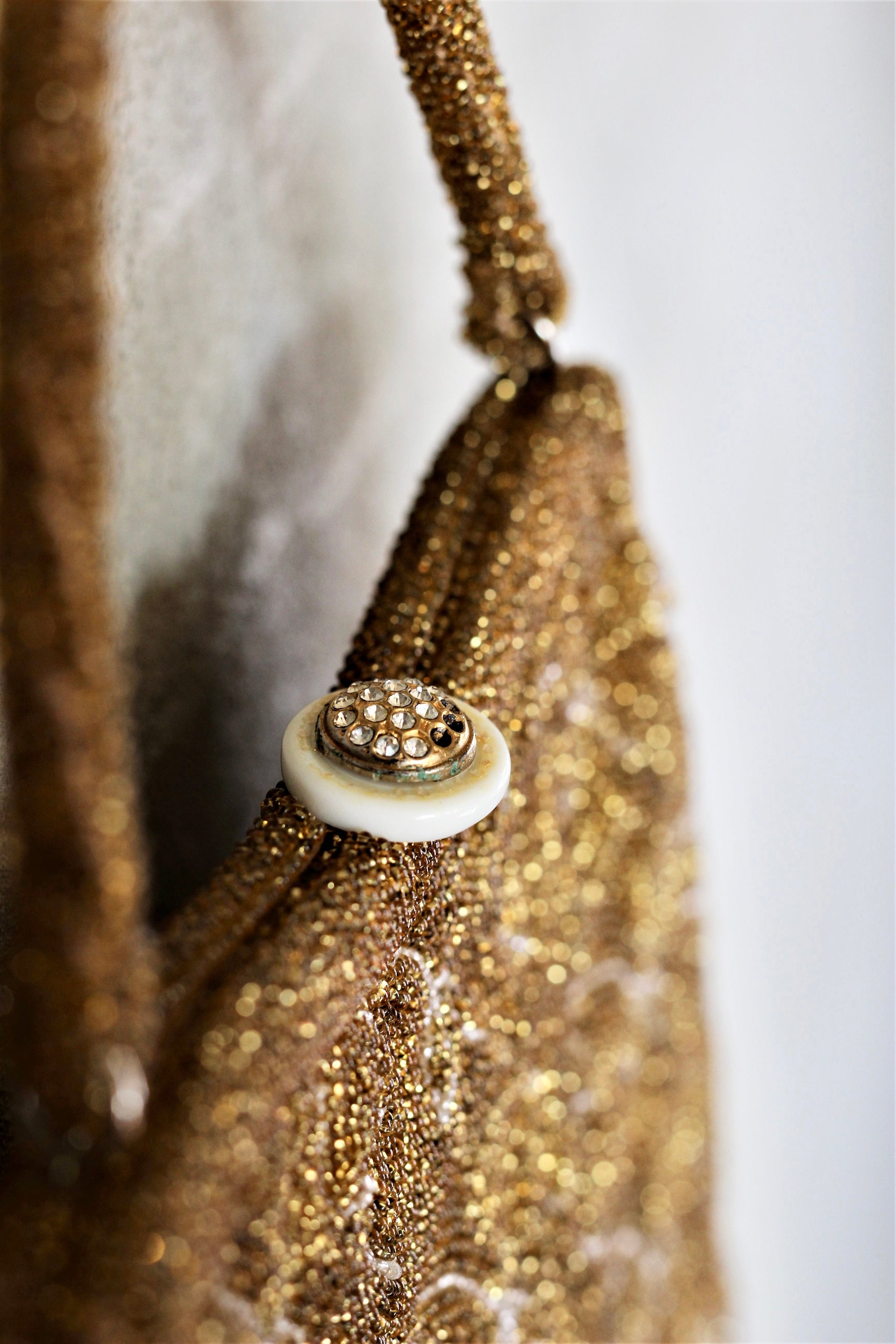 1950s Vintage Golden/Clear Beaded Top Handle Purse/Bag//Rhinestone Closure