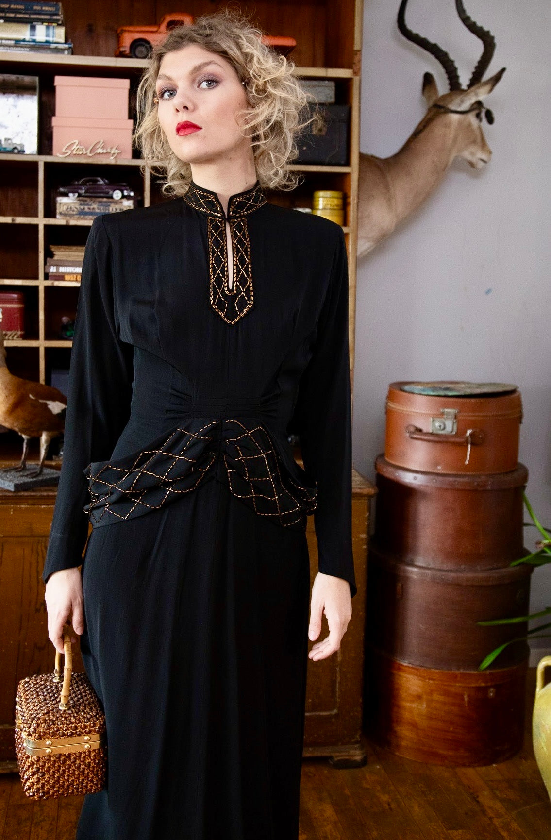 1940s Vintage Black Evening Gown Dress // Size S