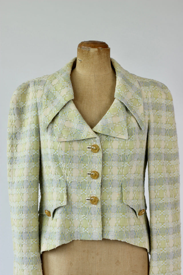 1990s Vintage Pastel Cotton Tweed Collared Blazer/Jacket//Size M