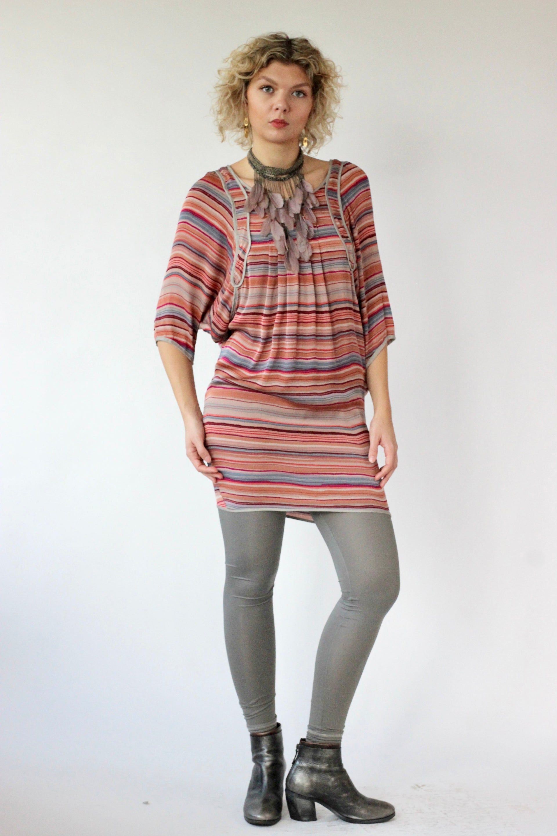 Y2K Vintage Multi Colored Mini Silk Dress//Danish Design//Size S