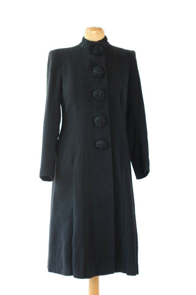 1930s Black Wool Coat // Size M