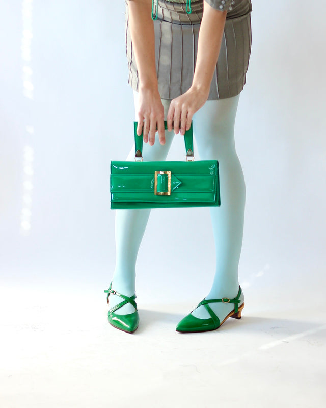 1970s Vintage Green Vinyl Purse Top Handle bag.