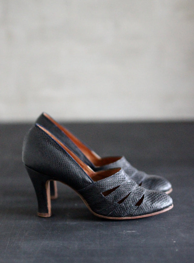 1940s Black Leather Shoes//made in Sweden//Size 38 US 7 UK 5
