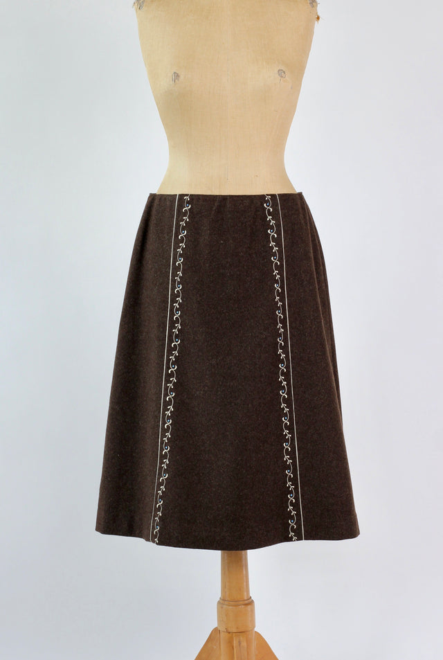 1980s Vintage Brown A-Line Wool Skirt // Size M