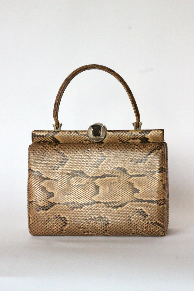 1950s Brown Snakeskin/Leather Top Handle Bag