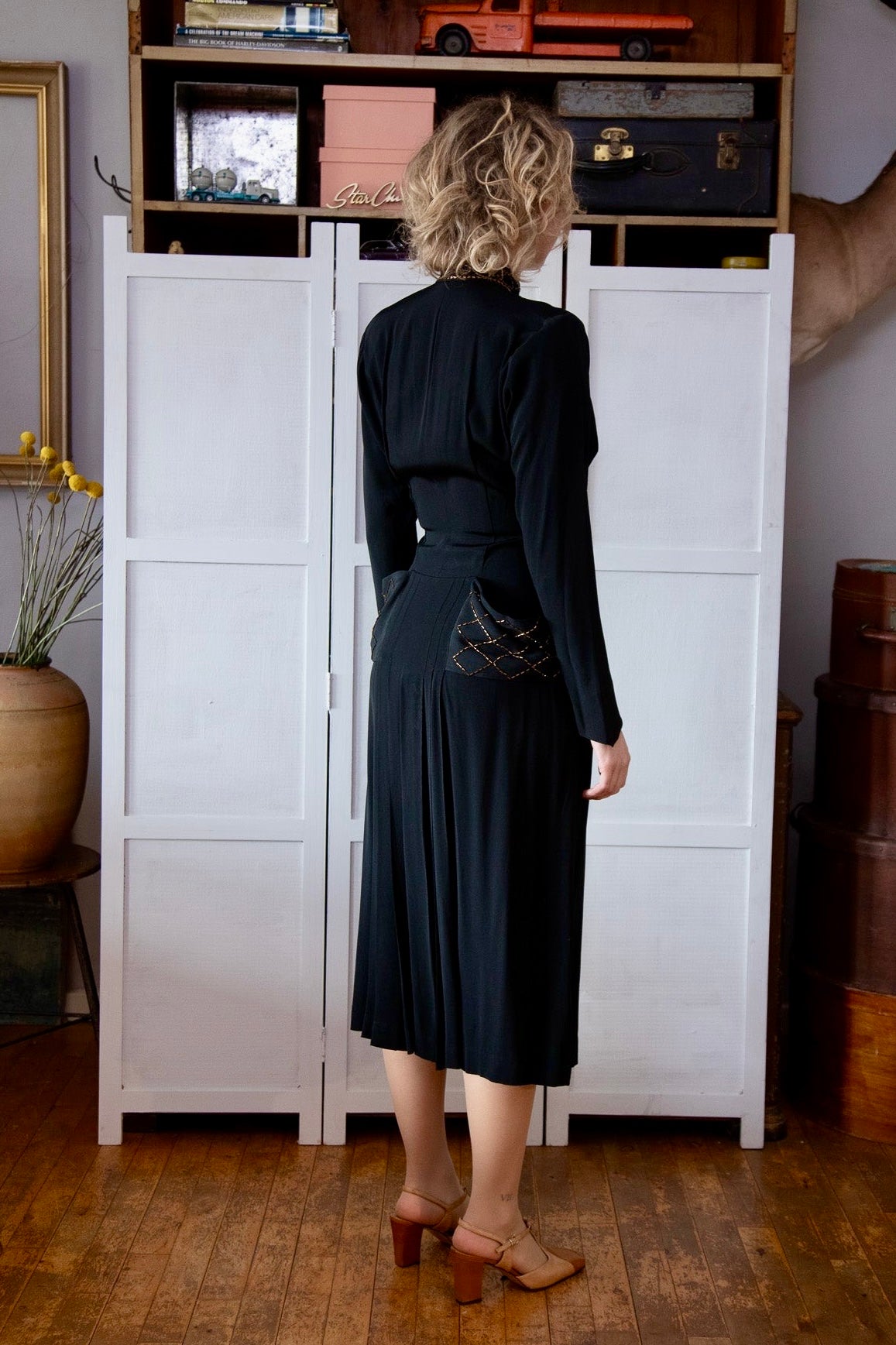 1940s Vintage Black Evening Gown Dress // Size S