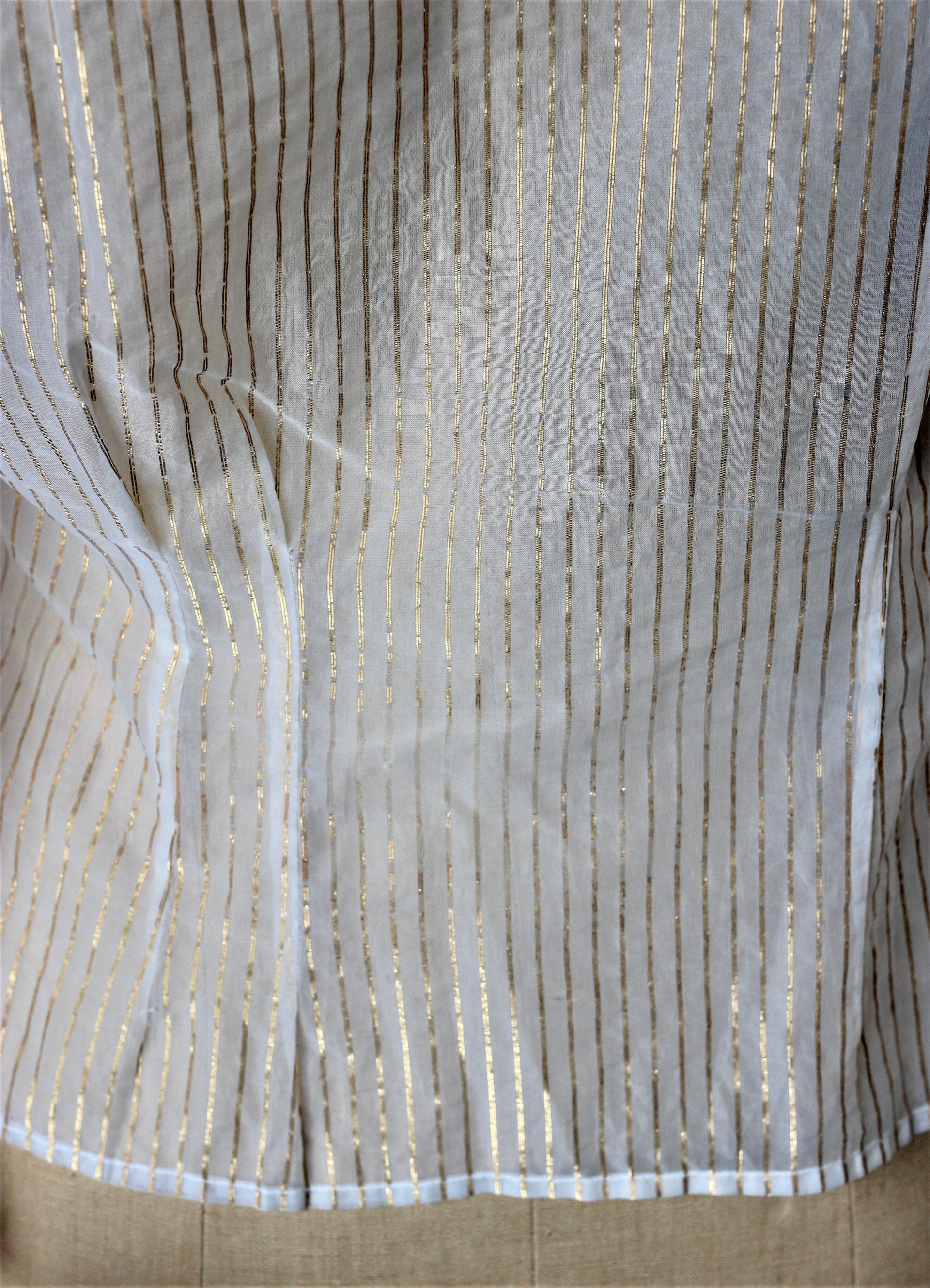 1950s Ivory Sheer Blouse With Golden Lines & Cufflinks/Size M