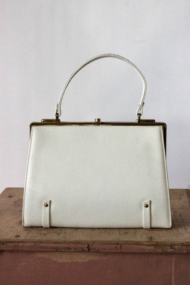 1950s 1960s White Leather Top Handle Bag/Danish Design
