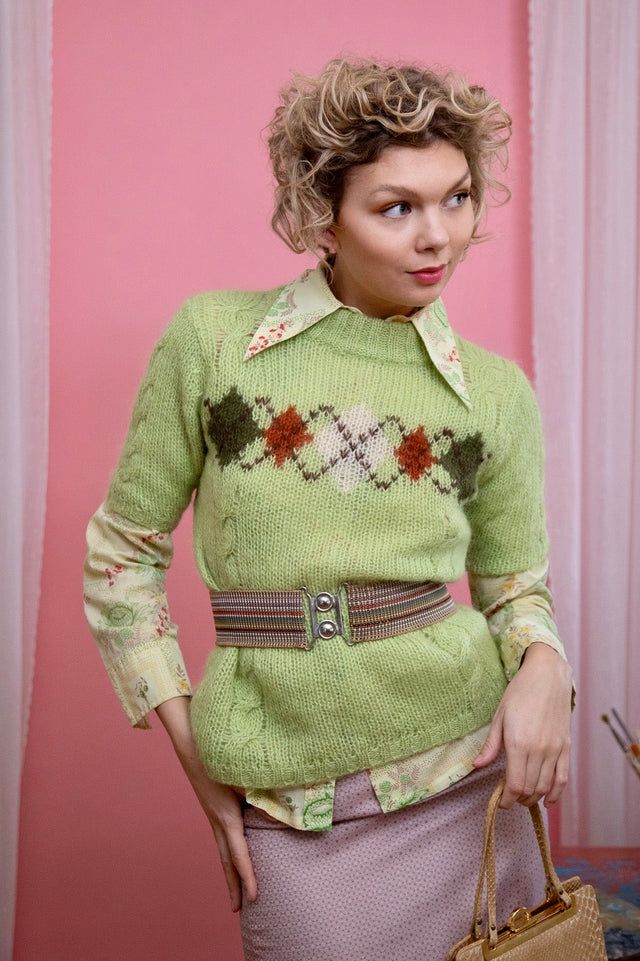 Y2K Vintage Bright Green Wool Knit Top // Japanese Design // Size S/M