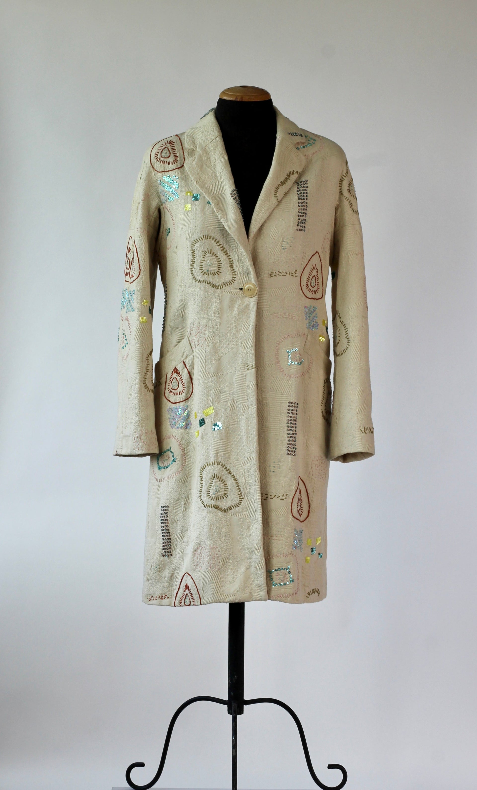 Y2K Embroidered Cream Coat//Danish Design //Size S/M