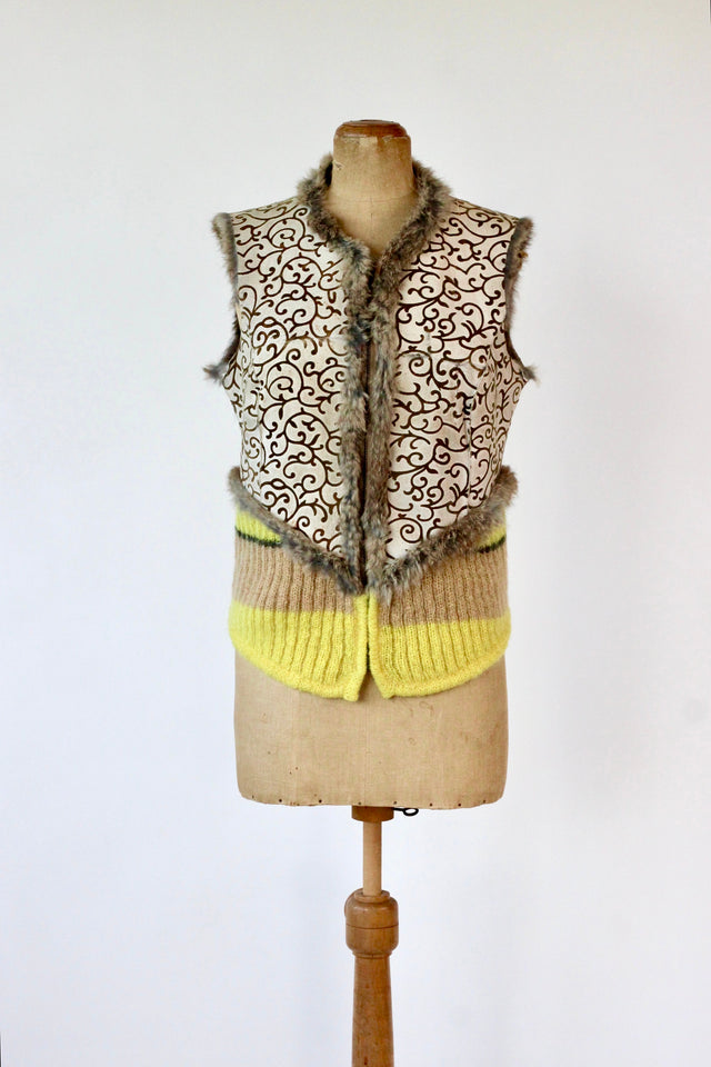 Y2K Vintage Embroidered Rabbit Fur Vest // Size M/L