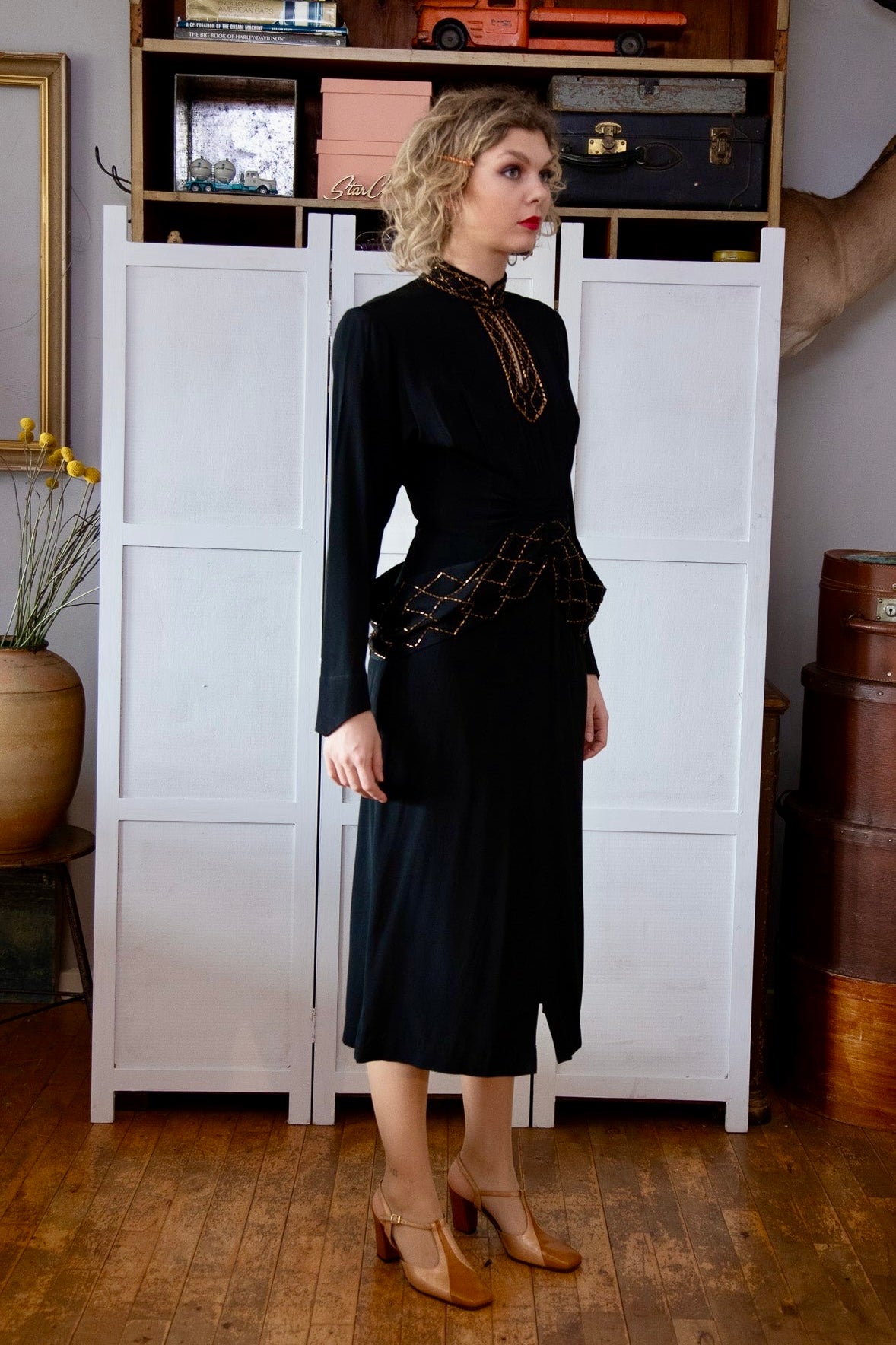 1940s Vintage Black Evening Gown Dress // Size S