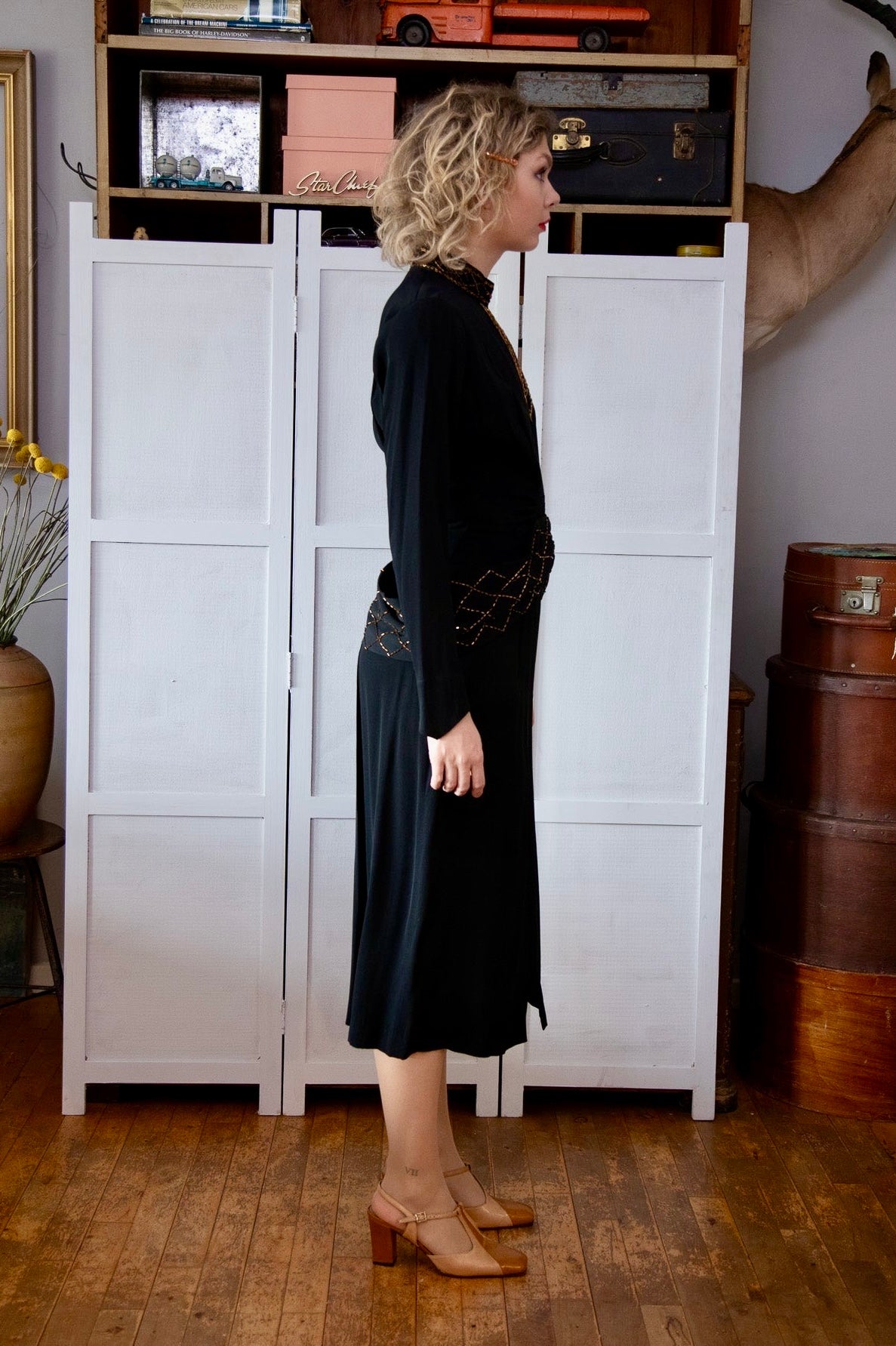 1940s Vintage Black Evening Gown Dress // Size S