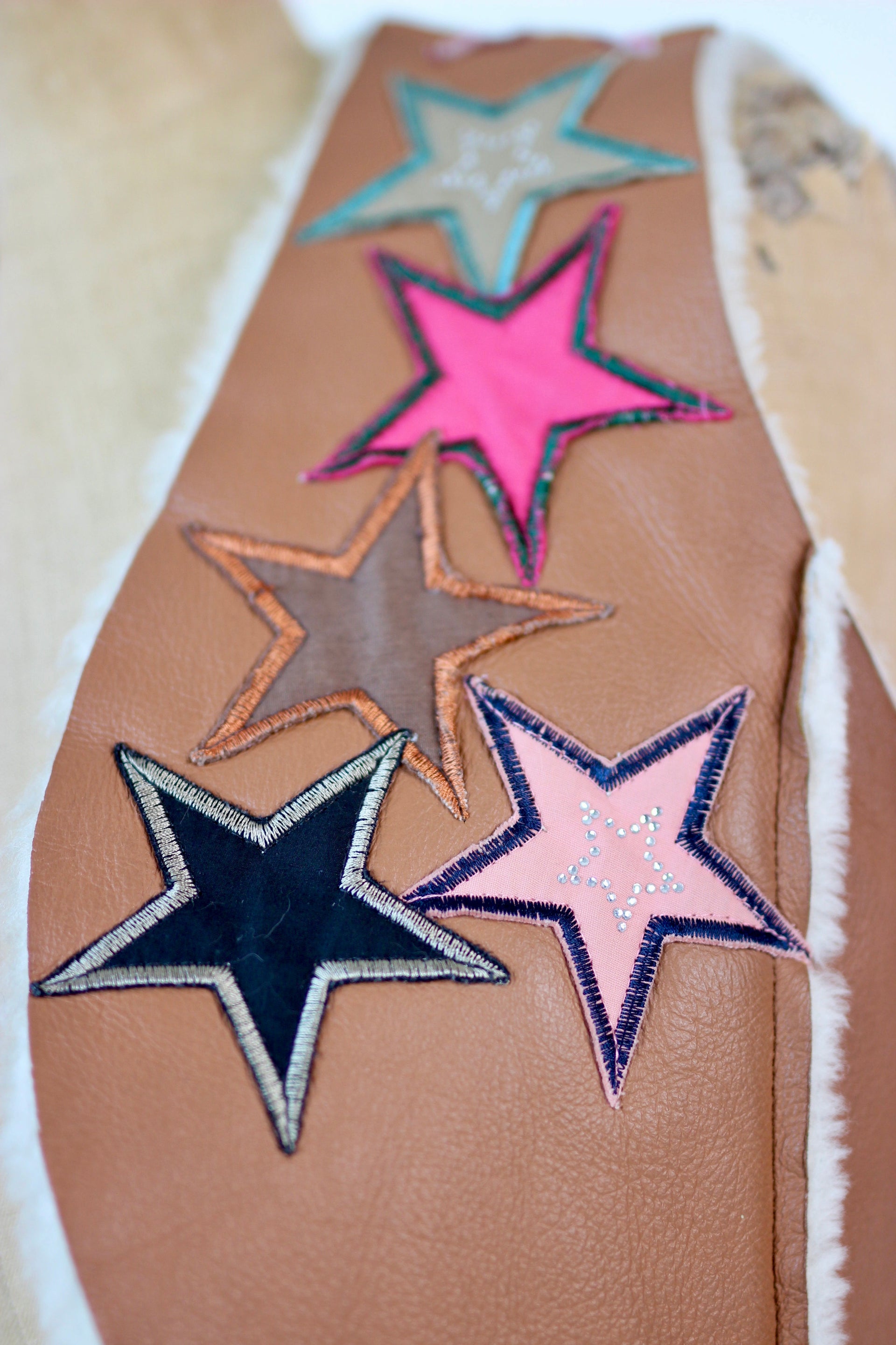Y2K Vintage Brown Leather Vest with Star Applique //Size M