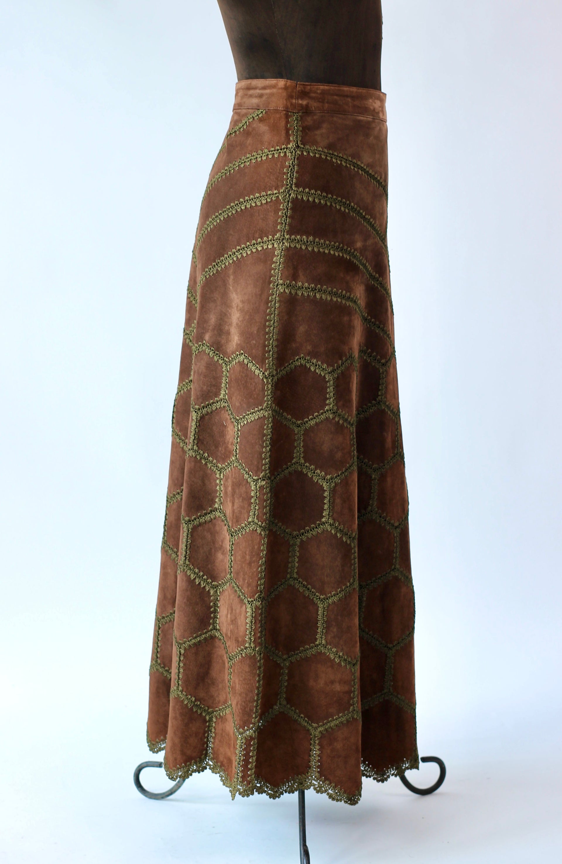 1960s Vintage Suede/Leather High Waisted Skirt // Size M/L