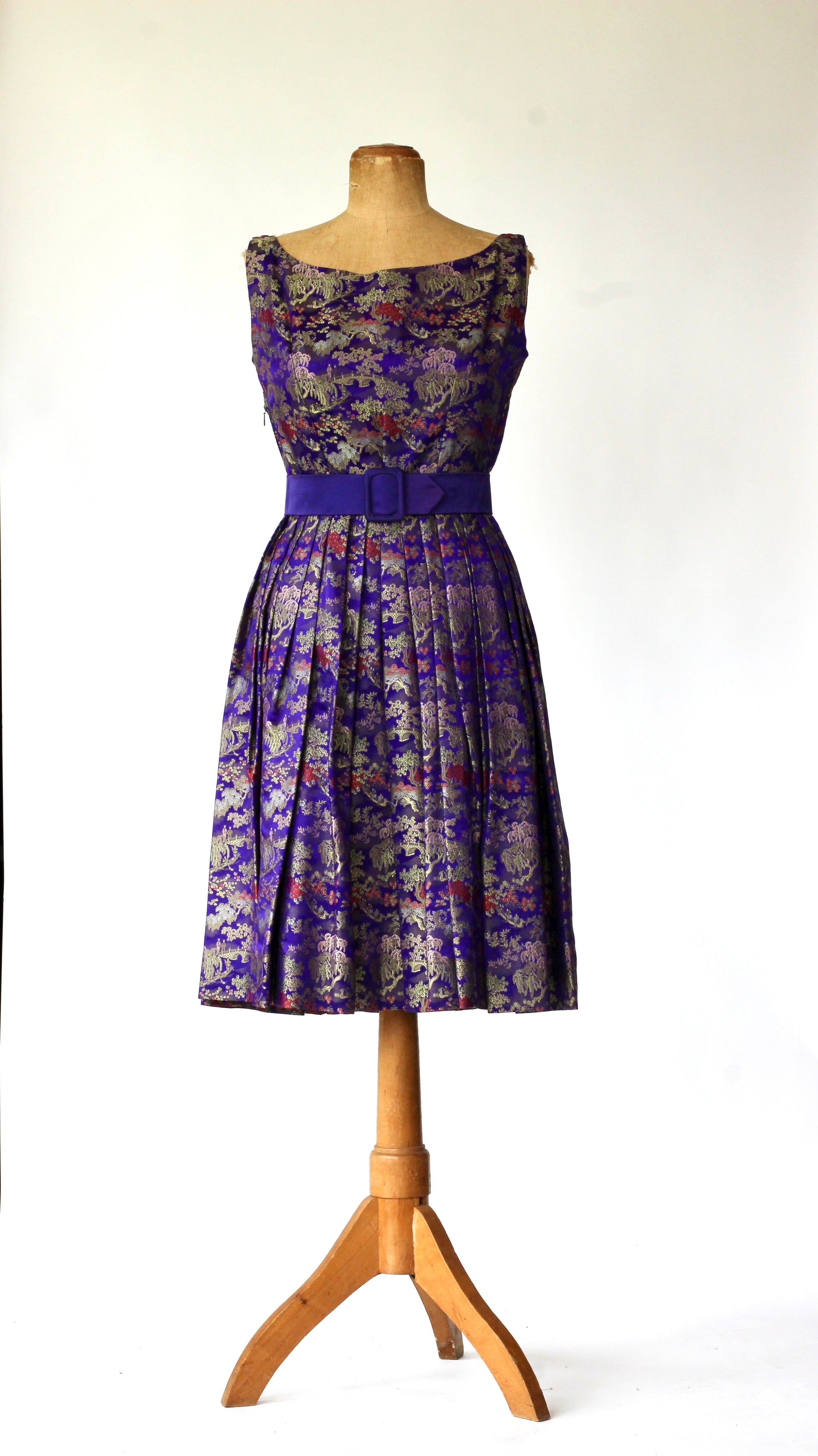 1950s Purple Draped Satin Dress//Size M