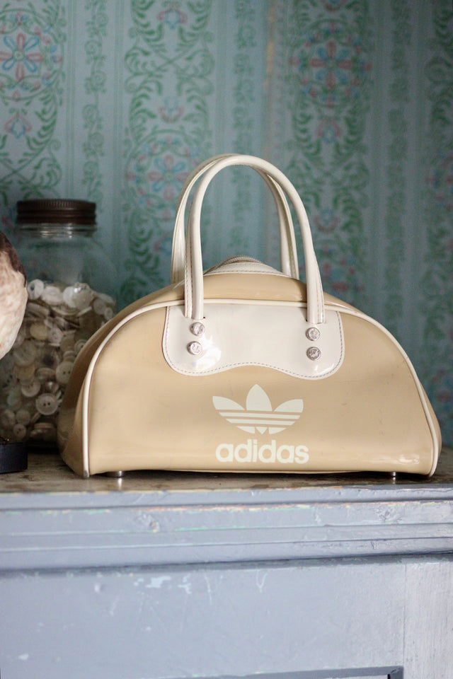 Y2K Vintage Beige and Ivory Adidas Vinyl Top Handle Bag