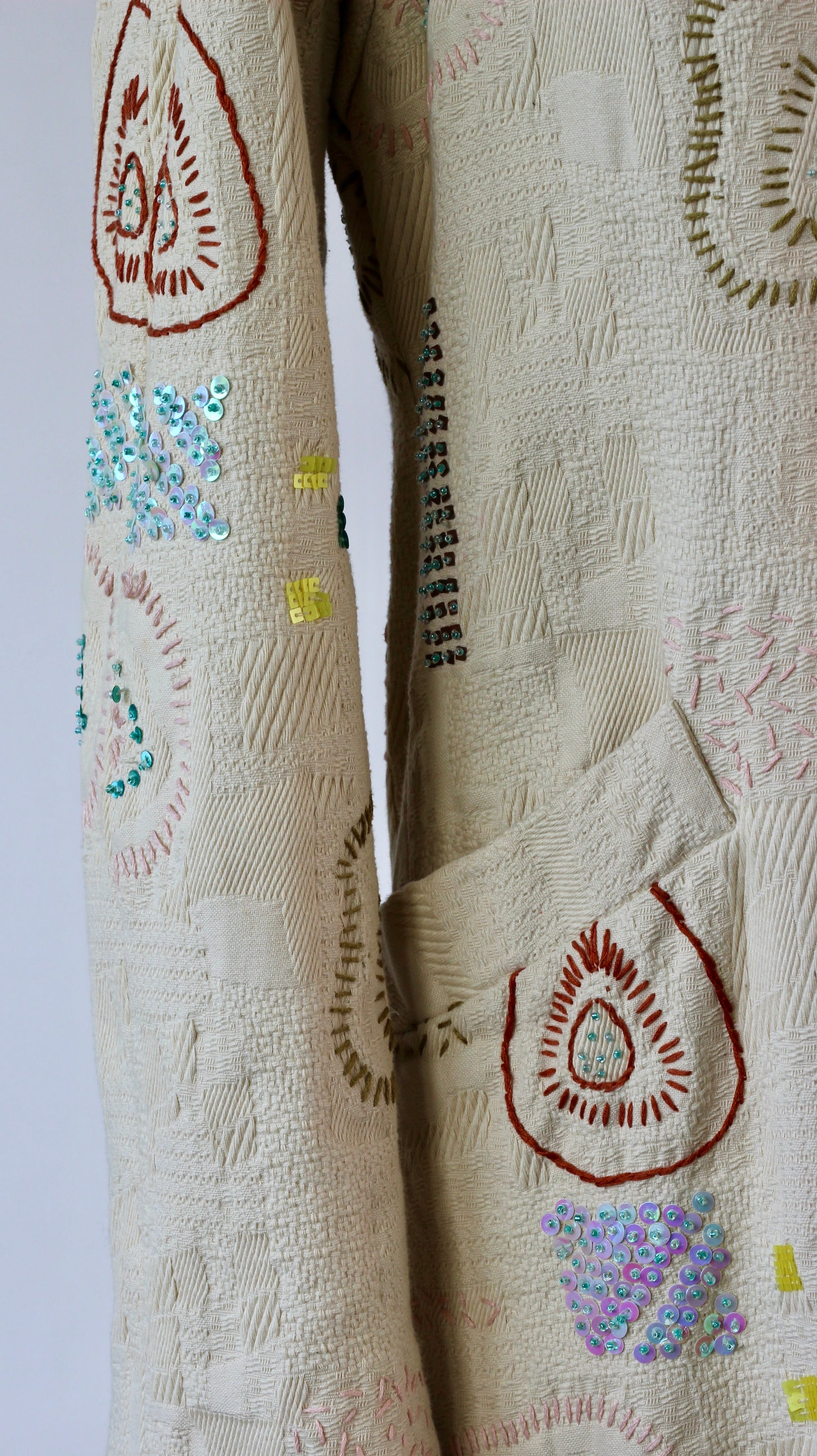 Y2K Embroidered Cream Coat//Danish Design //Size S/M