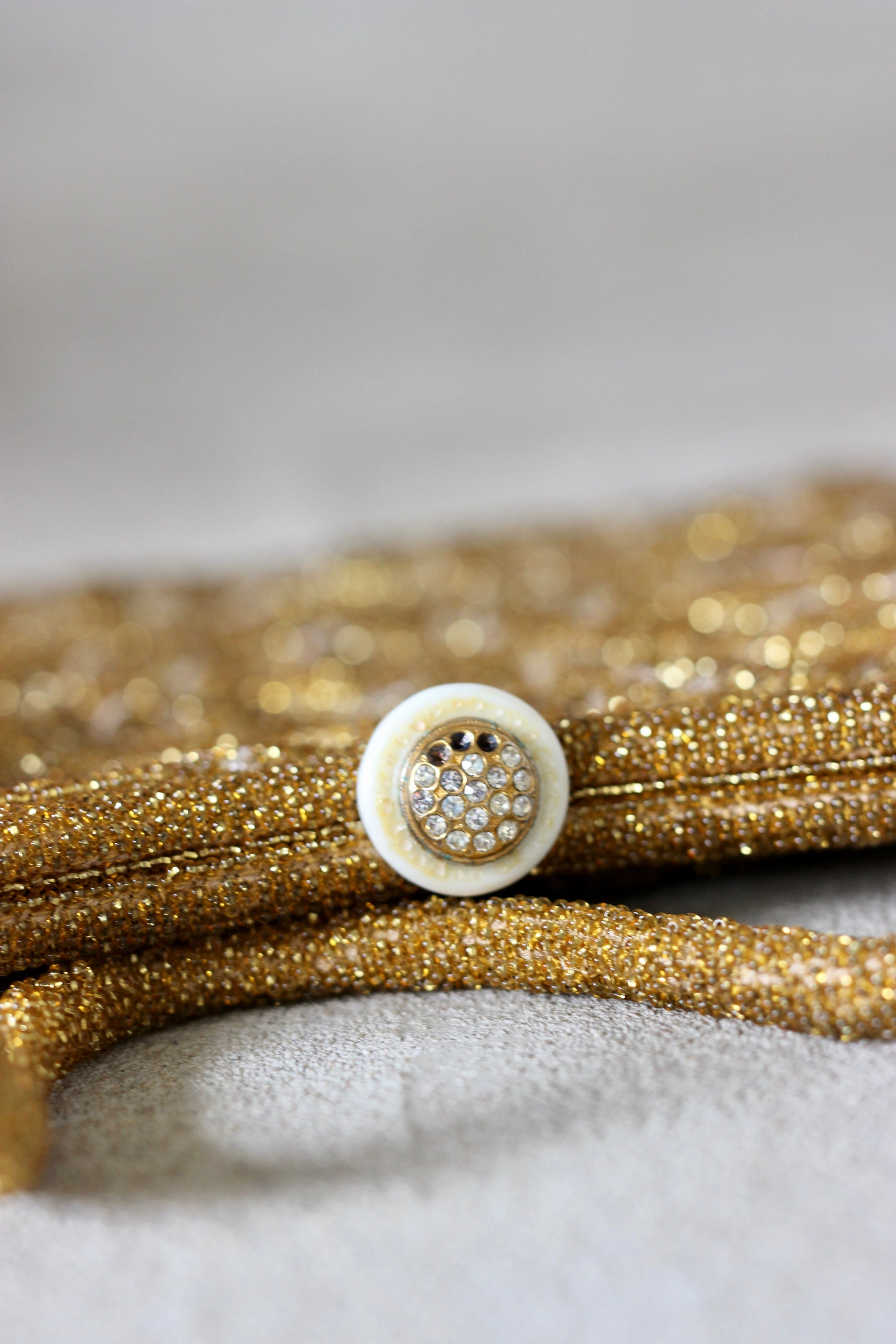 1950s Vintage Golden/Clear Beaded Top Handle Purse/Bag//Rhinestone Closure