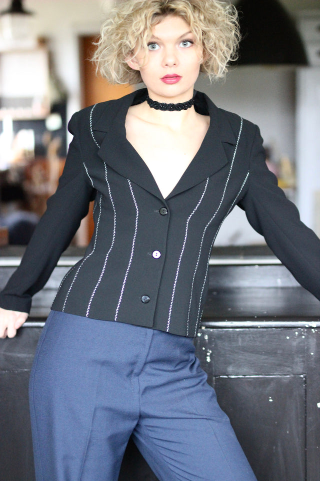 1980s French Designer, Paris Evening Black Blazer/Jacket//Size M