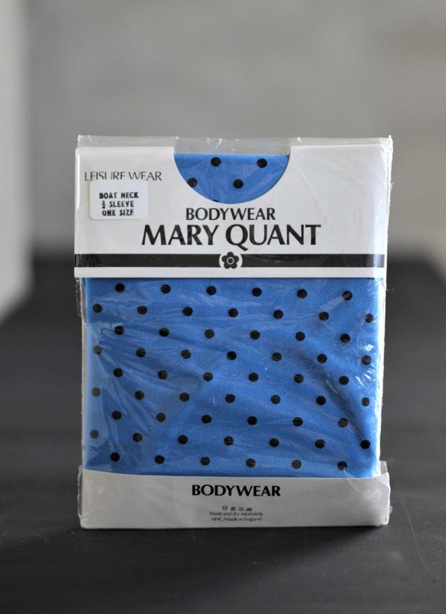 1980s Blue With Black Polka Dots Bodysuit//Size XS-M