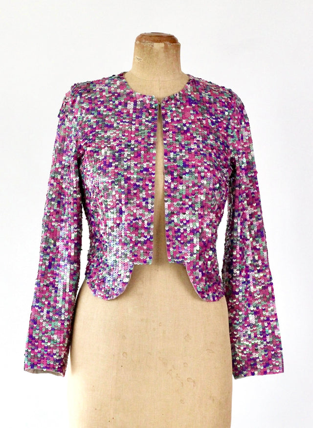 Vintage Y2K Pink Sequin Short Jacket // Danish Design // Size S