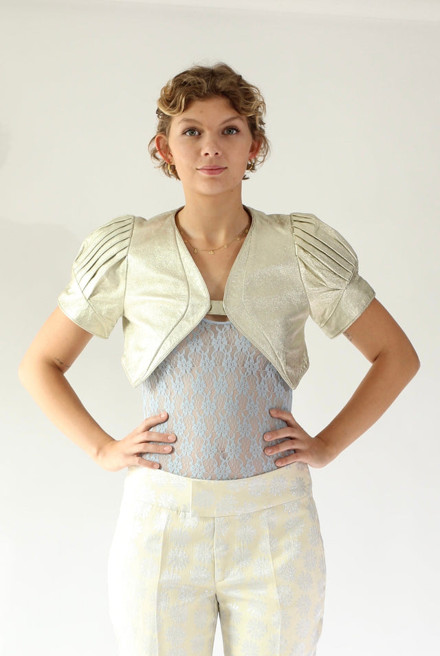 Y2K Vintage Silver Leather Crop Jacket//Danish Design//Size M