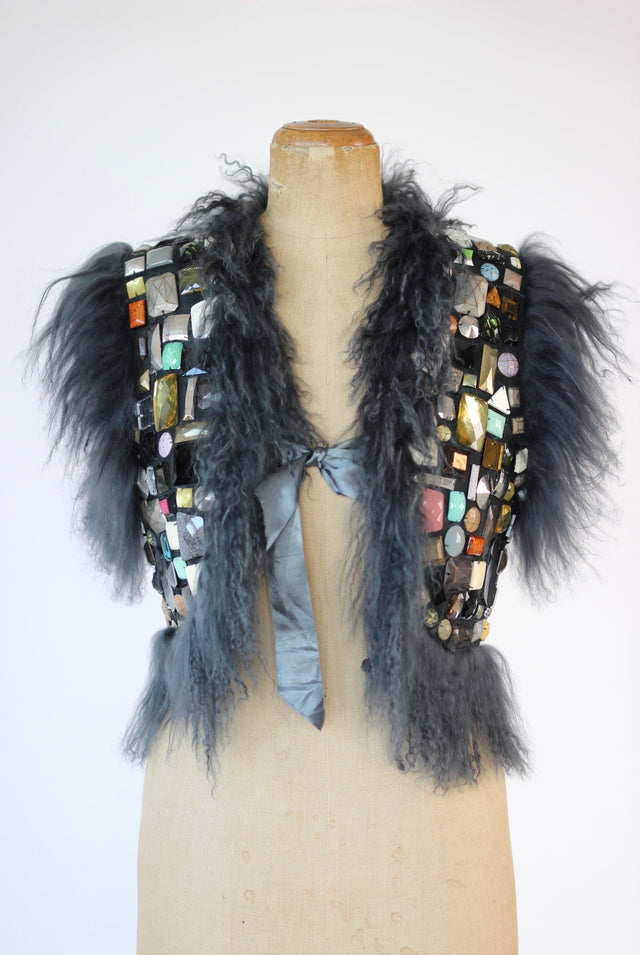 Vintage Leather Vest with Large Sew-on // Size M