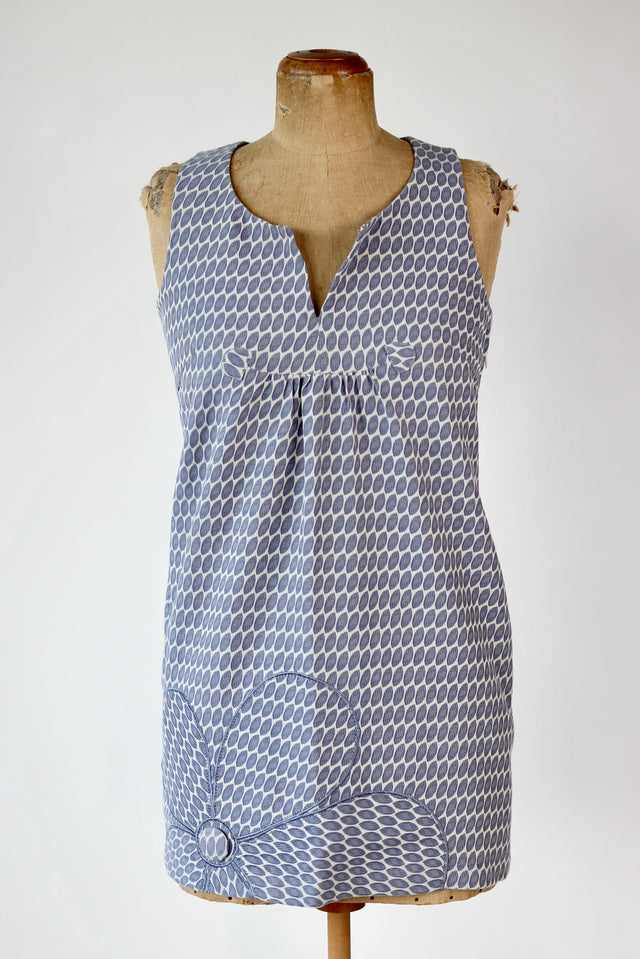 Vintage White Mod Dress with Blue Dots //Size XS/S