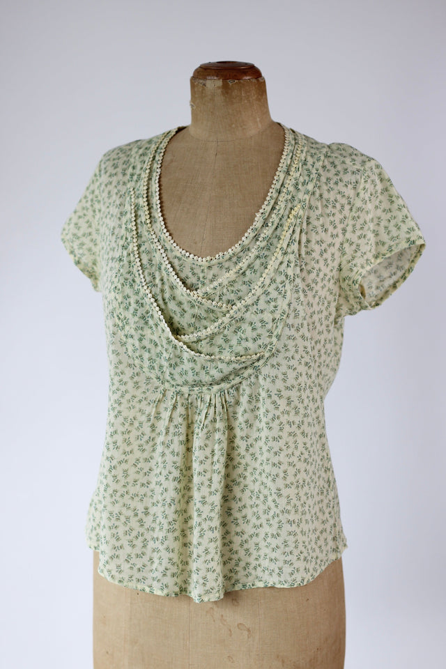 Y2K Vintage Light Yellow Floral Cotton Blouse//Danish Design//Size S/M