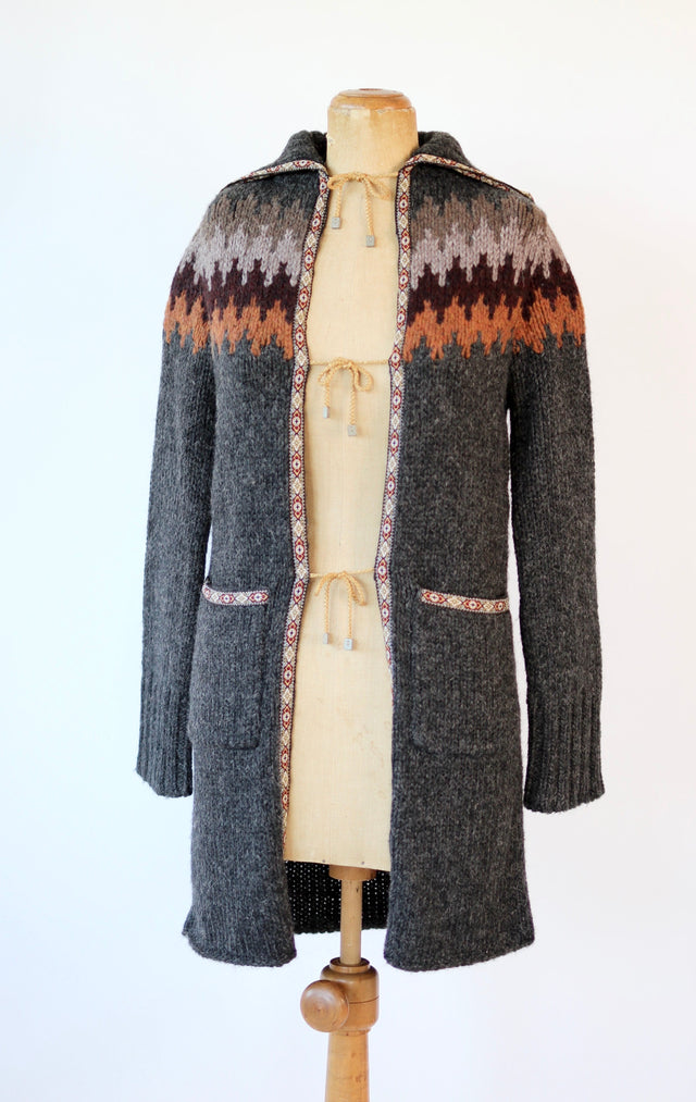 Y2K Dark Grey Alpaca Wool Long Cardigan//Danish Design // Size S/M