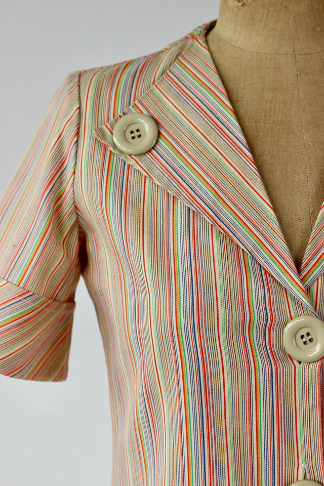 1970s Vintage Striped Women's Top with Large Buttons // Size S/M