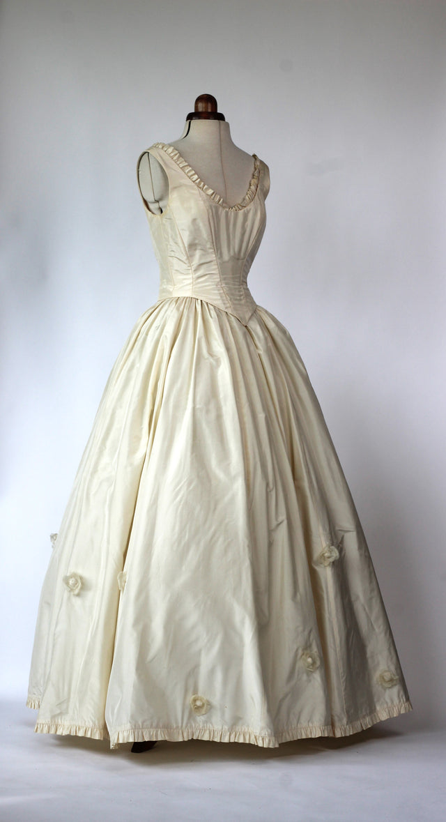 1990s Vintage Couture/Designer Taffeta Silk Dress//Size S