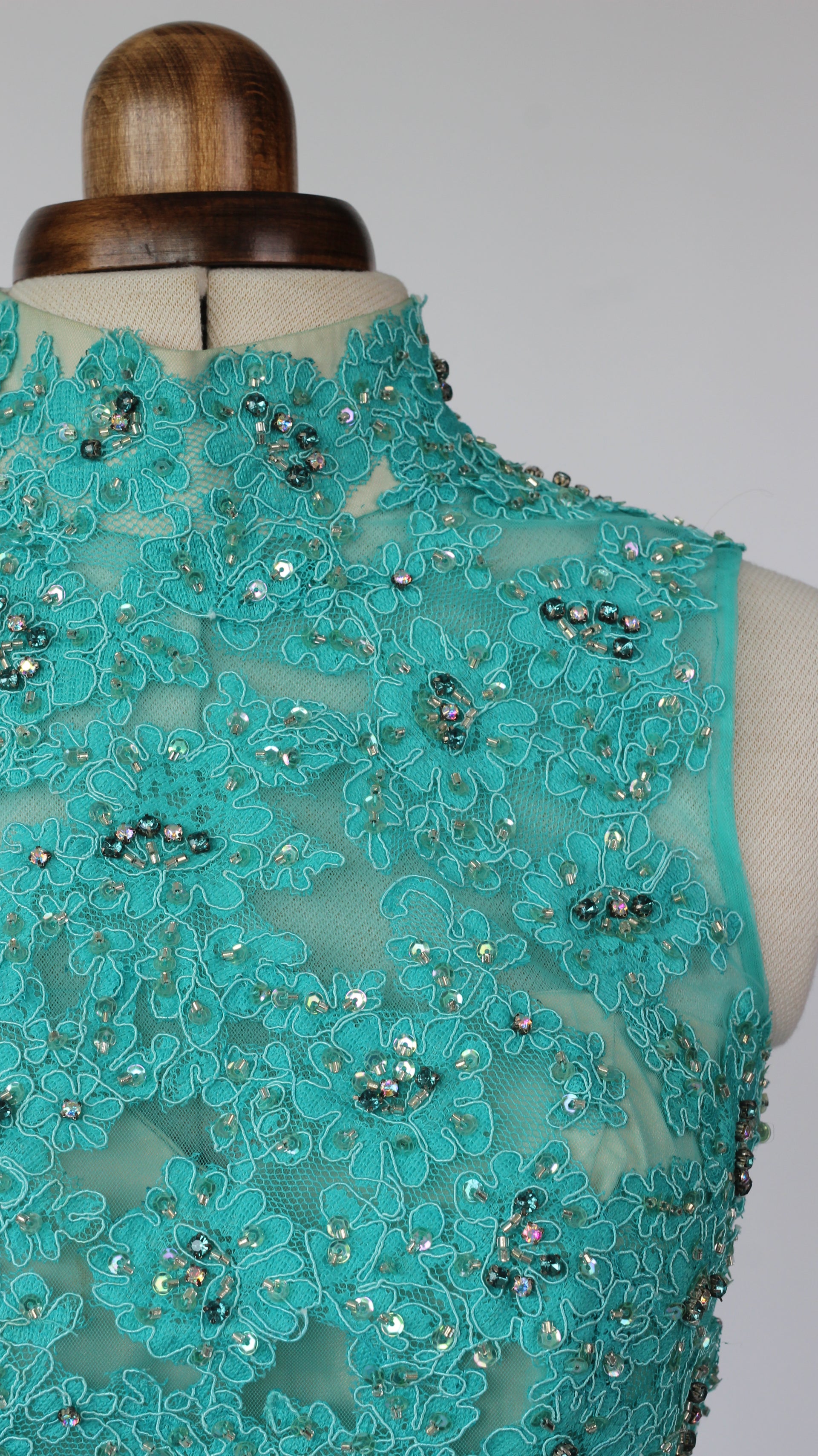 Late 1970s Turquoise Cocktial Dress with Rhinestones//Size XS/S